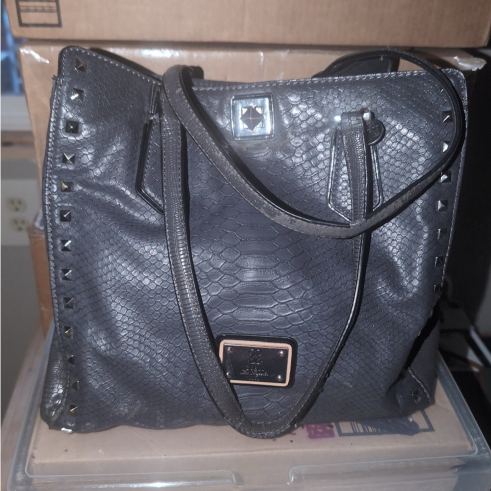 SOLD!             “Guess” Charcoal Snake Embossed Shoulder Bag